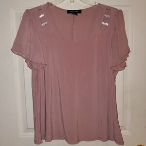 5 for $20 | Adele & May Sweetheart Neckline Blouse with Sheer Short Sleeves